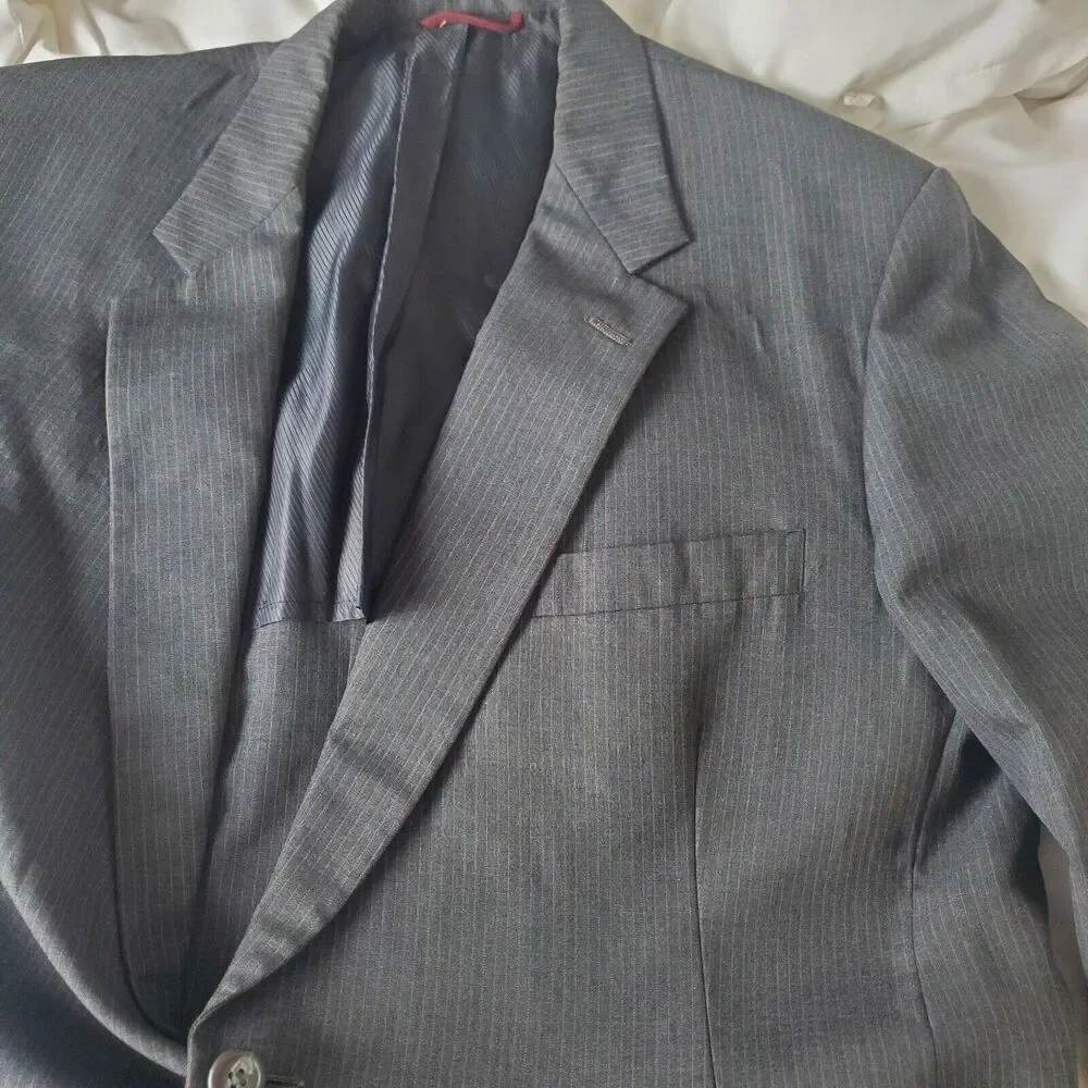 Hart Schaffner Marx Vintage Suit Coat Size 44 Pinstripe Gray Grey Viracle Blazer